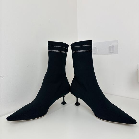 Miu Miu Kitten Heel Sock Boots Shoes Black Logo Pointed Toe EU 37.5 US 7.5 - Picture 6 of 14